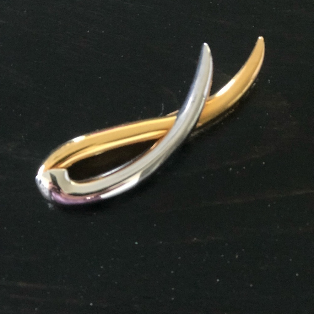 Vintage MidCentury Two Tone Brooch Gold Silver Statement Piece Not Signed MCM